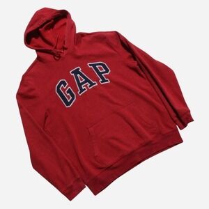 Mens Red Gap Spellout Y2K Style Skater Pullover Hoodie